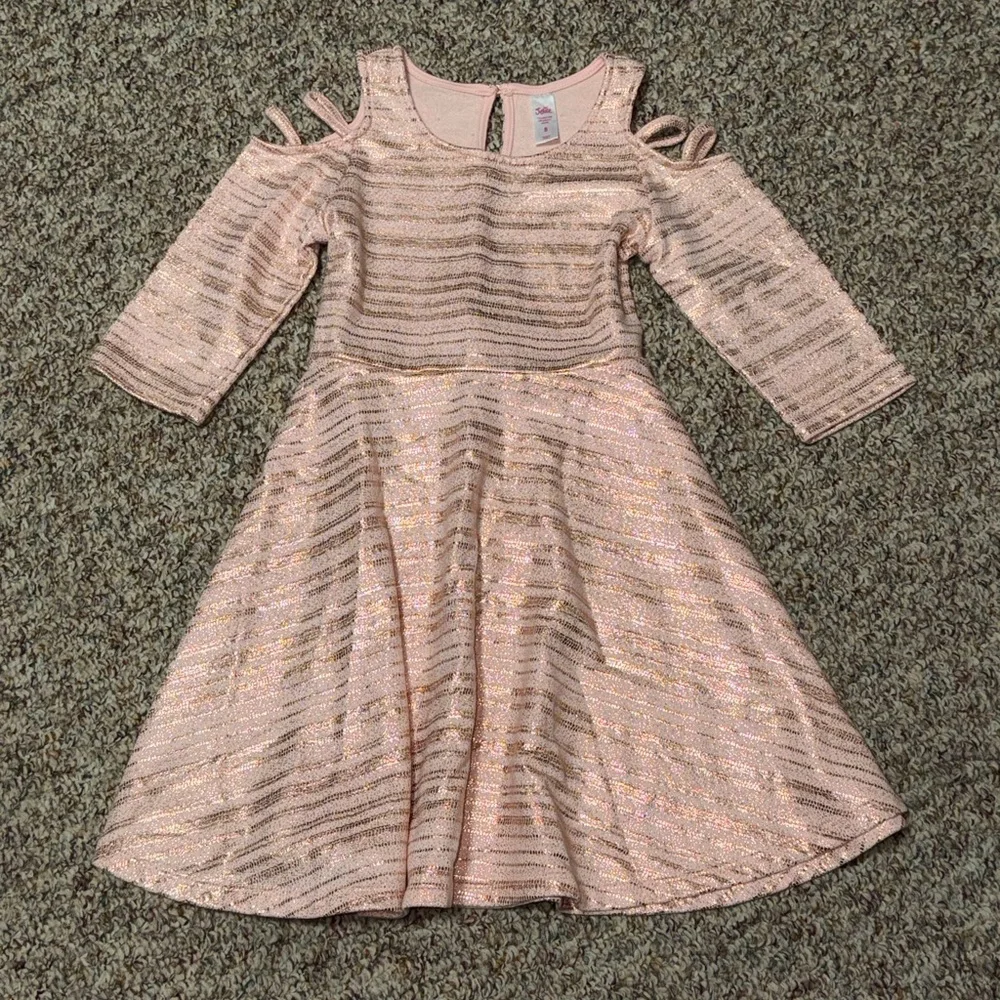 Girls size 8 Justice Shimmering Pink Striped Dress, fantasy, princess, dress up‎